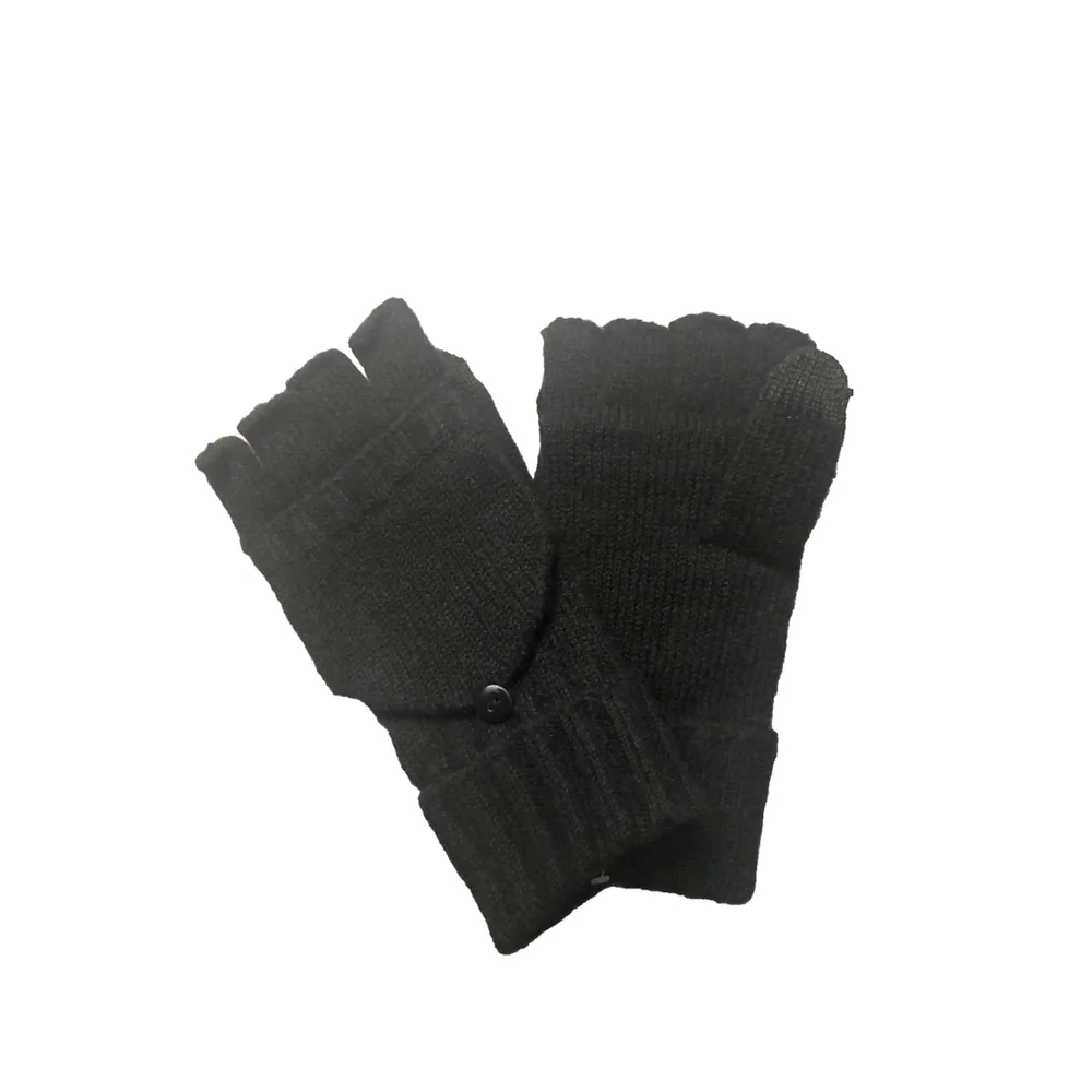 On 34th Wide-Ribbed Pop-Top Black Knit Gloves Sz One Size NWT